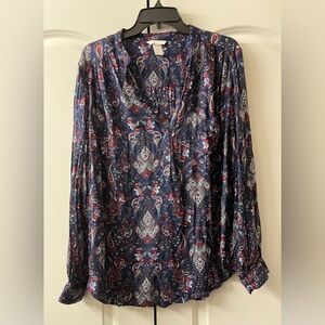 Blue Relaxed Buttoned Blouse with Mandarin Collar